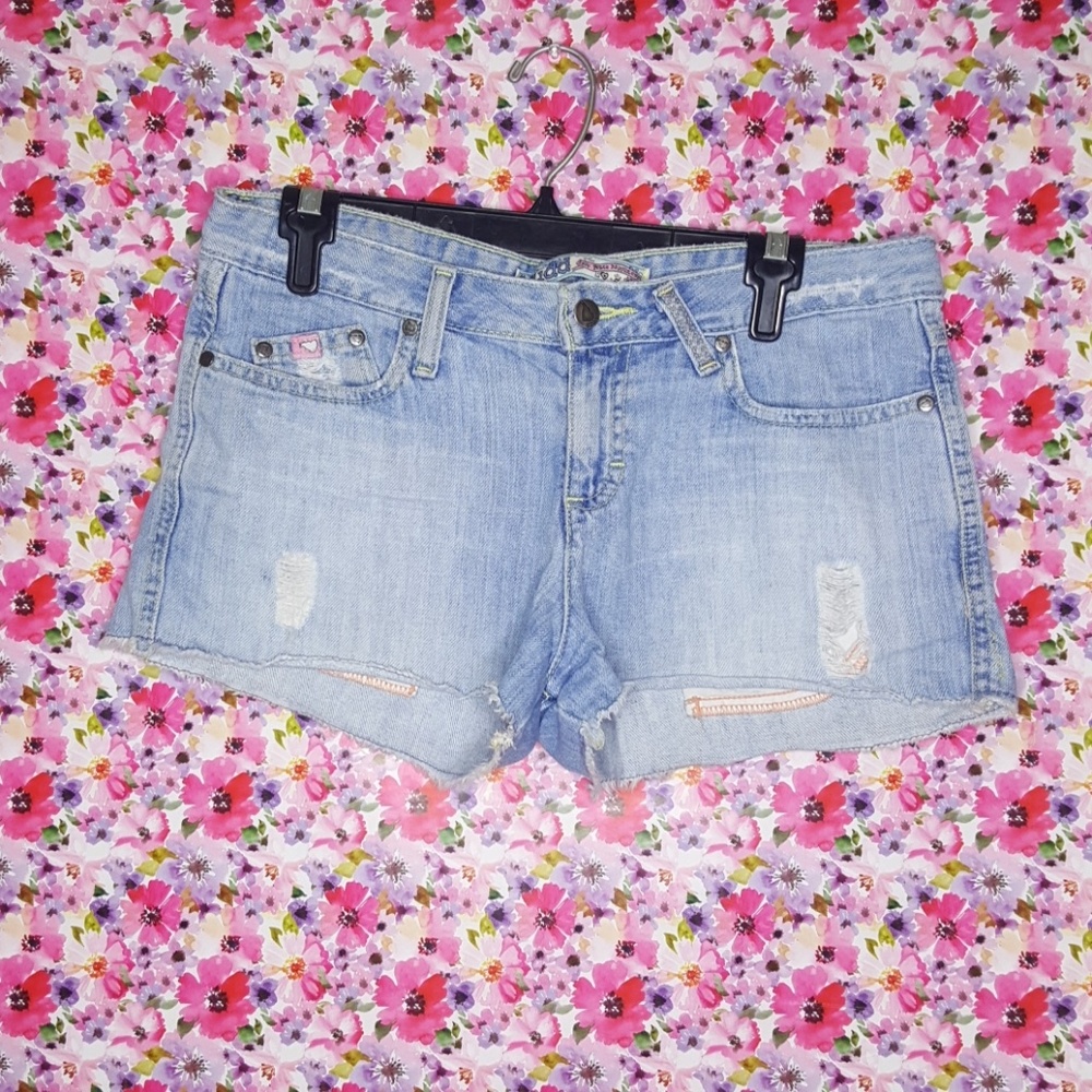 Light Distressed "MUDD" Shorts
